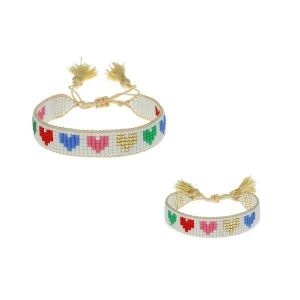 Mini & Me Rainbow Hearts Beaded Bracelet Set