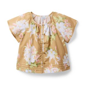 Floral Pintuck Button Top