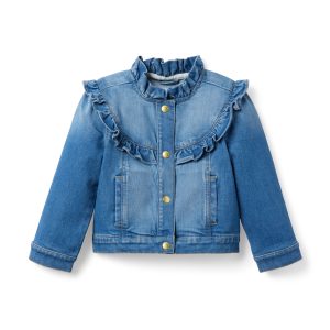 Denim Ruffle Jacket In Sadie Medium Wash